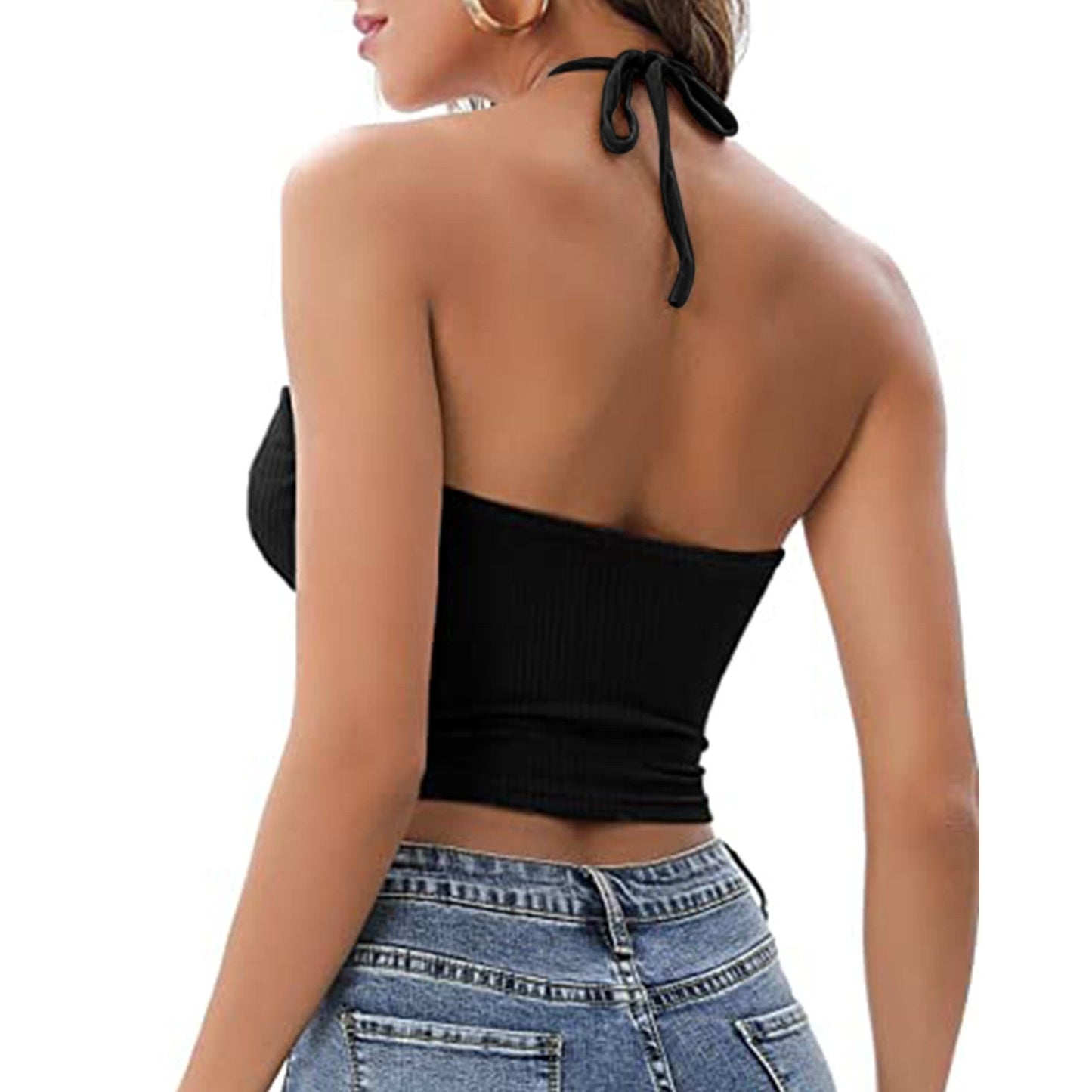 Nerina Hollow-Neck Halter Vest