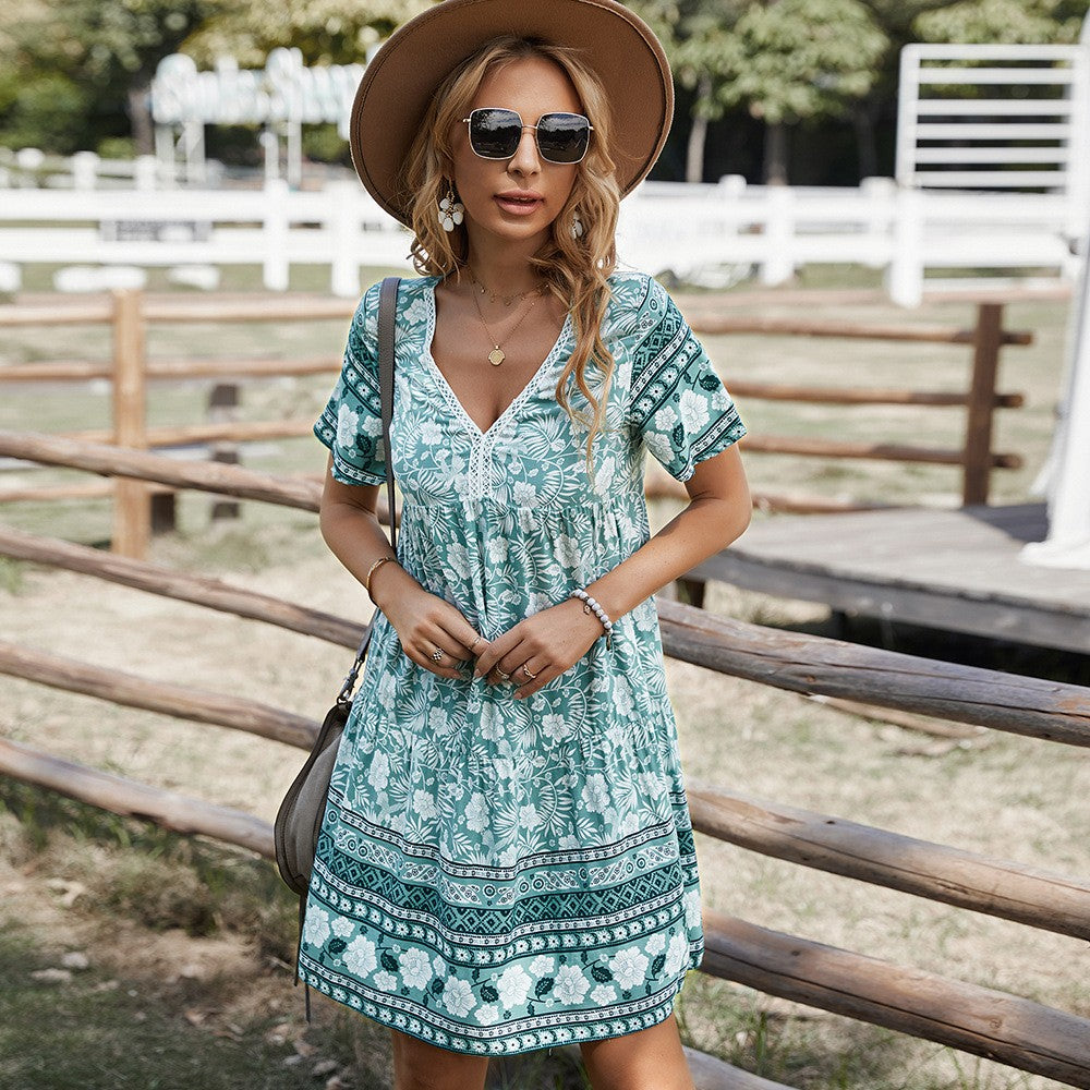 Solaire Bloom V-Neck Dress