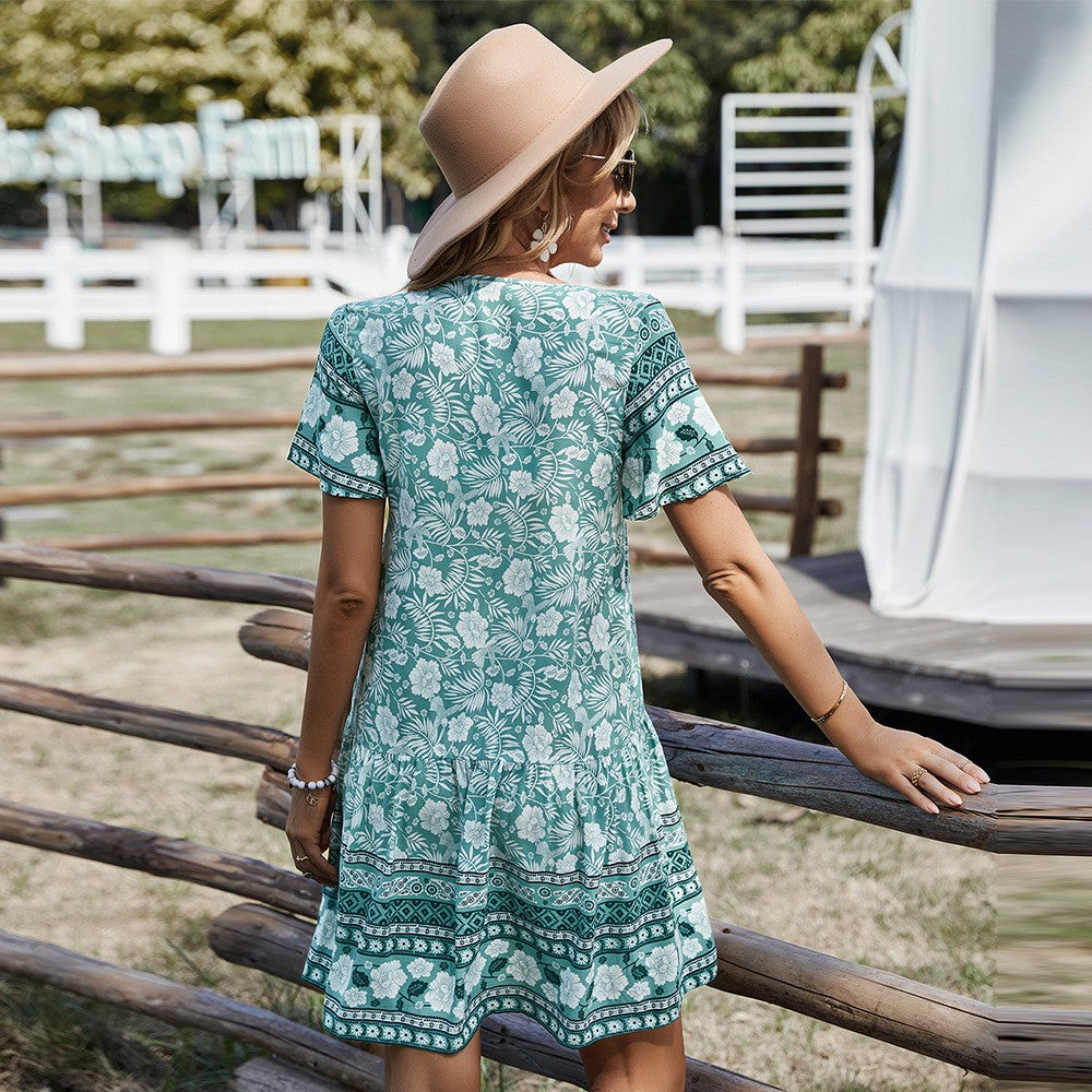 Solaire Bloom V-Neck Dress
