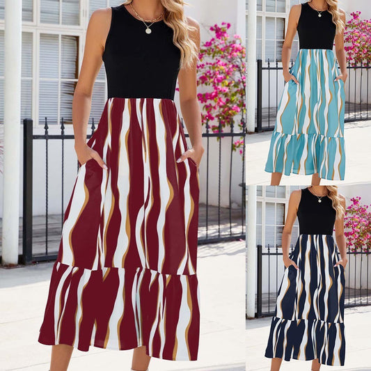 StriaFlow Sleeveless Striped Maxi Dress