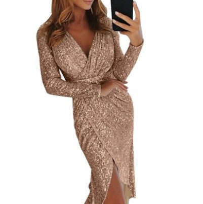 Aurielle Sequin Long-Sleeve Evening Dress