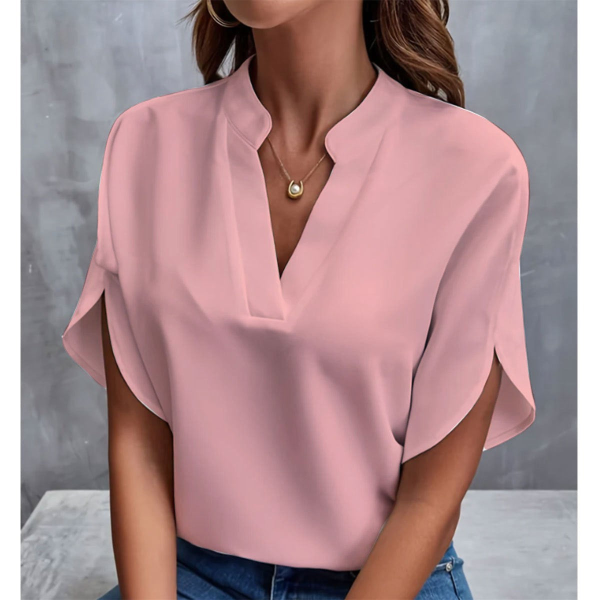 Auvie V-Neck Chiffon Blouse
