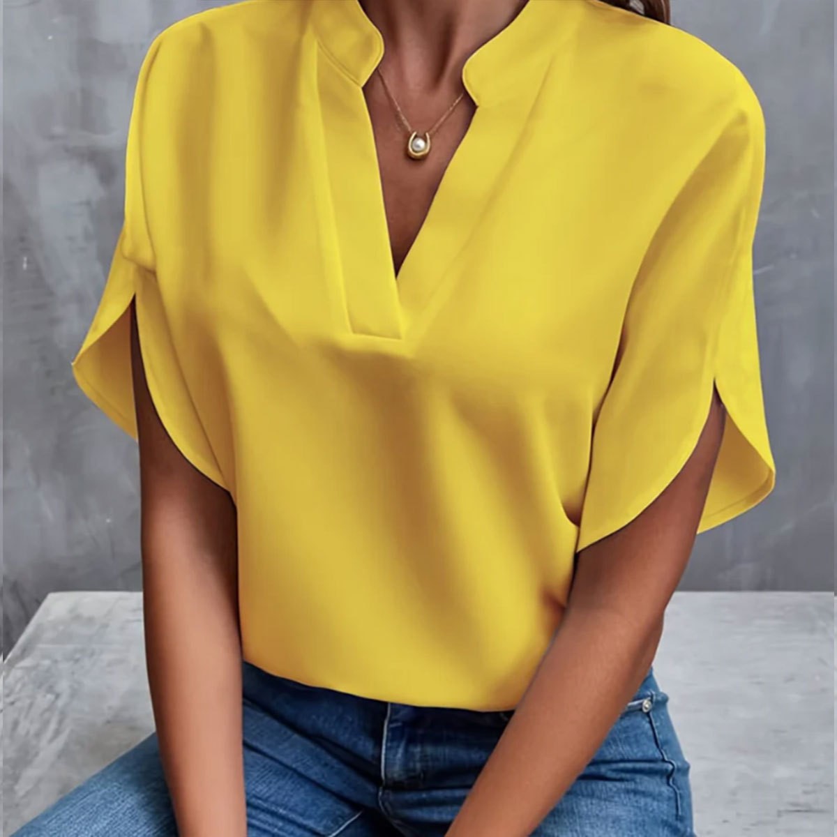 Auvie V-Neck Chiffon Blouse