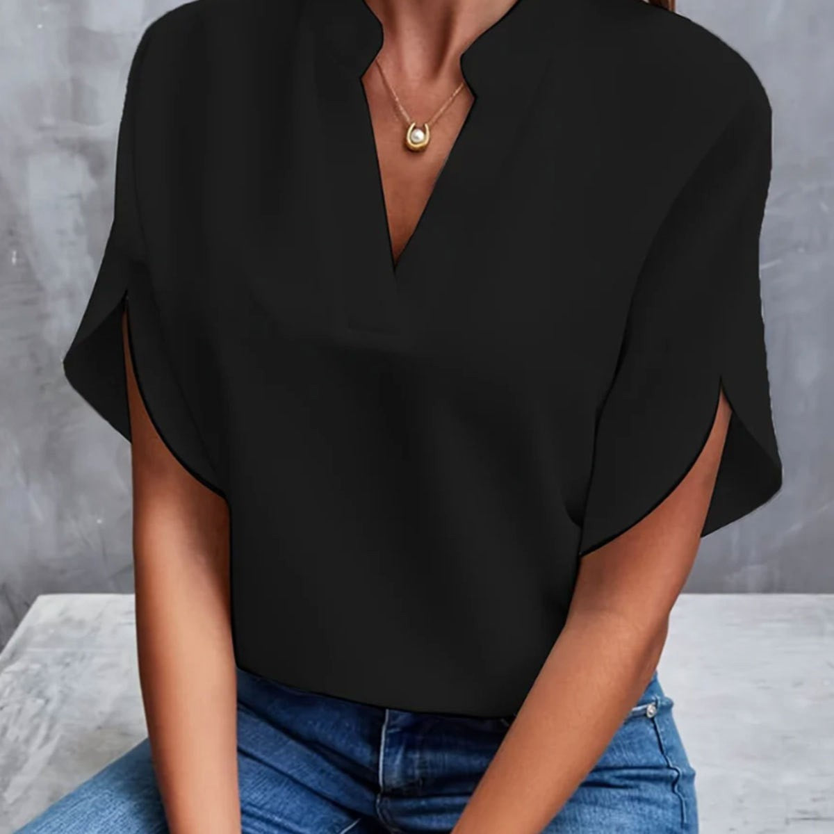 Auvie V-Neck Chiffon Blouse