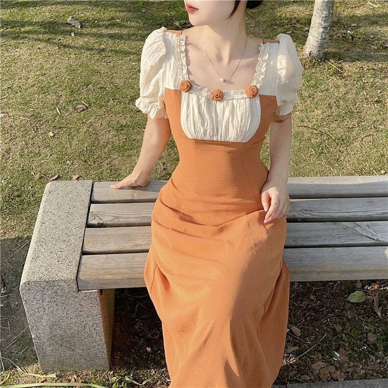 Fiorelle Puff Panel Midi Dress