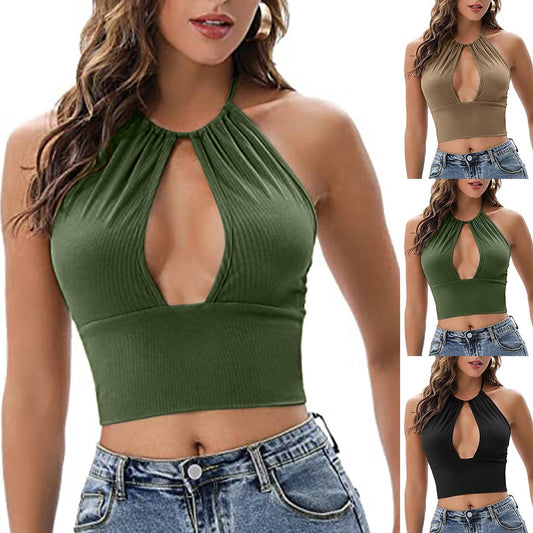 Nerina Hollow-Neck Halter Vest