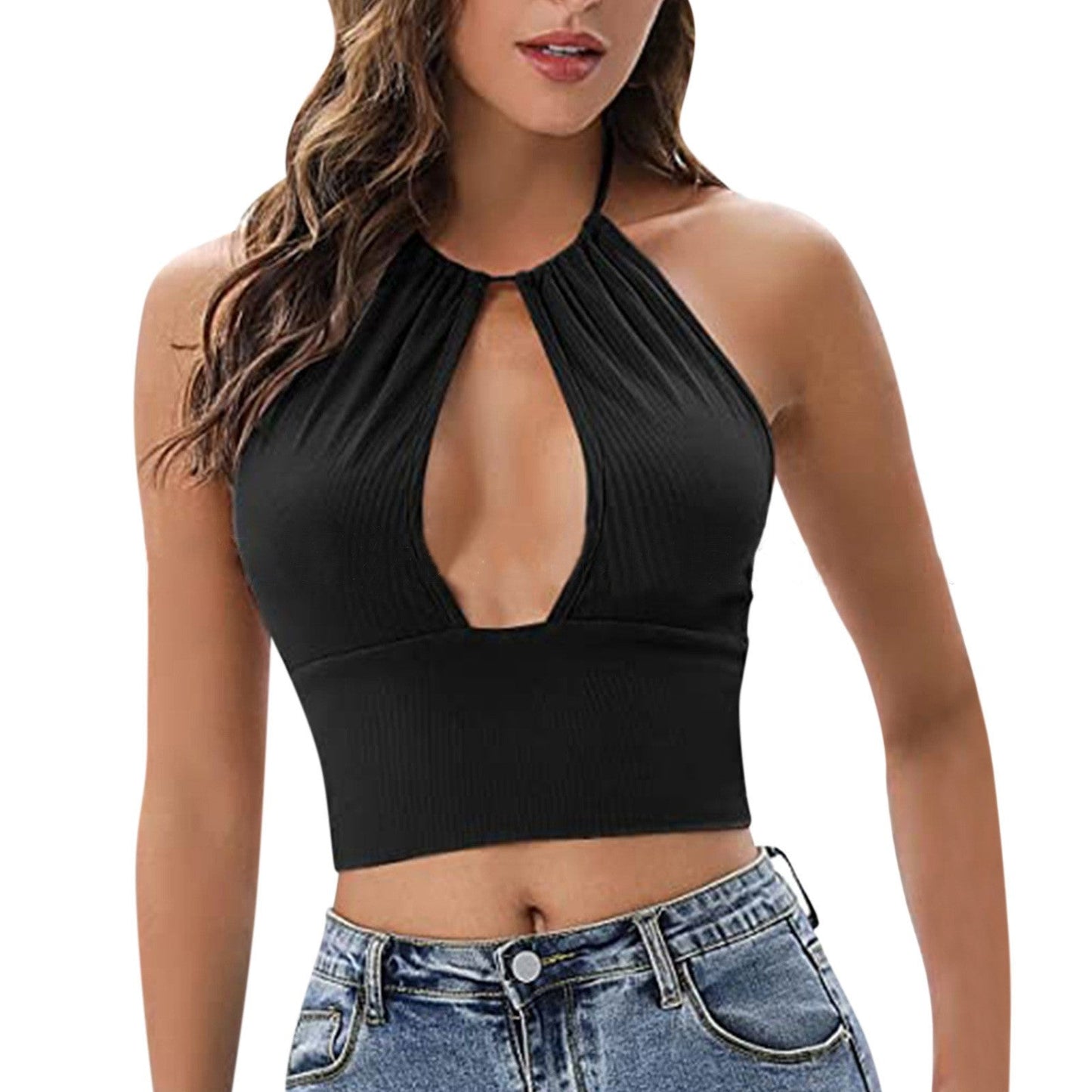 Nerina Hollow-Neck Halter Vest