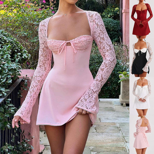 NoirCorset Lace-Up Backless Mini Dress