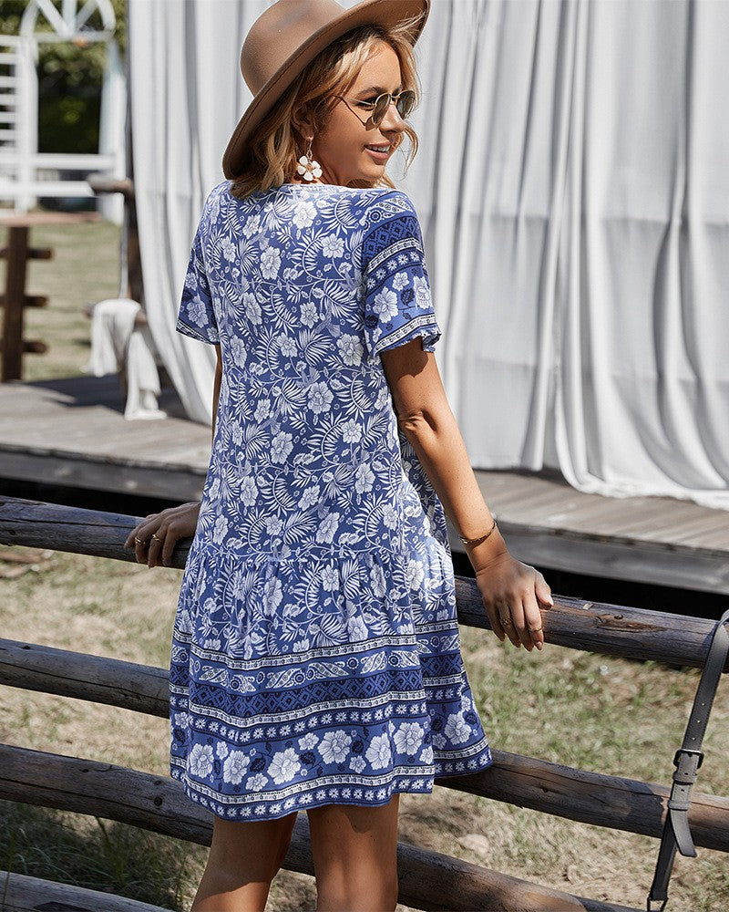 Solaire Bloom V-Neck Dress