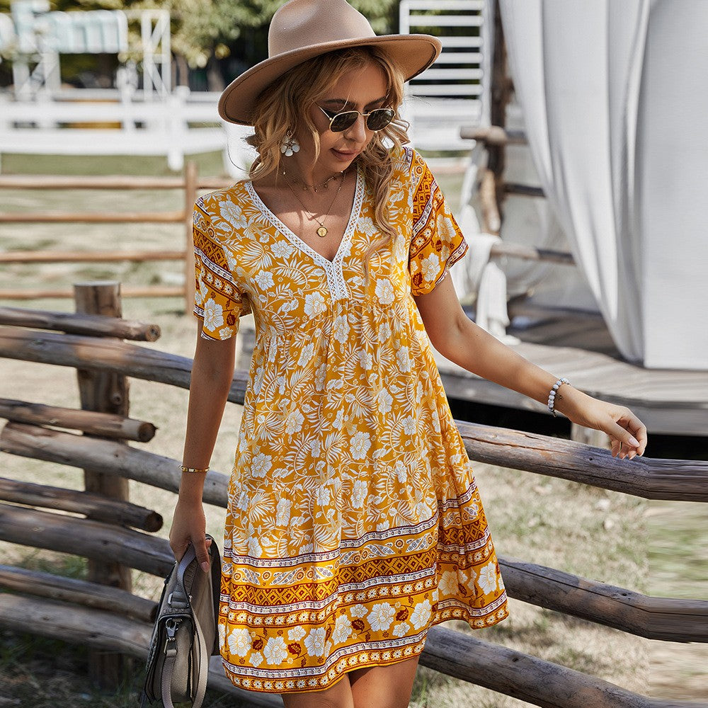 Solaire Bloom V-Neck Dress