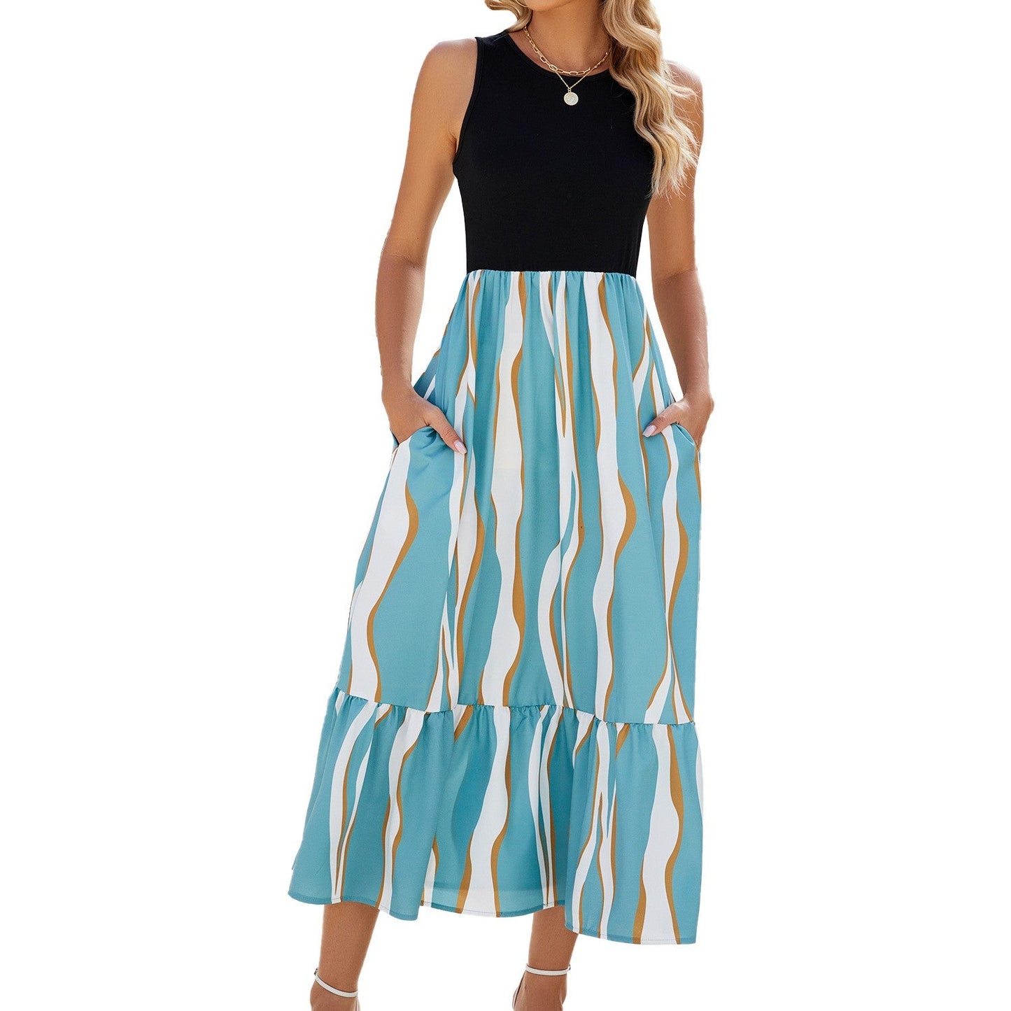 StriaFlow Sleeveless Striped Maxi Dress
