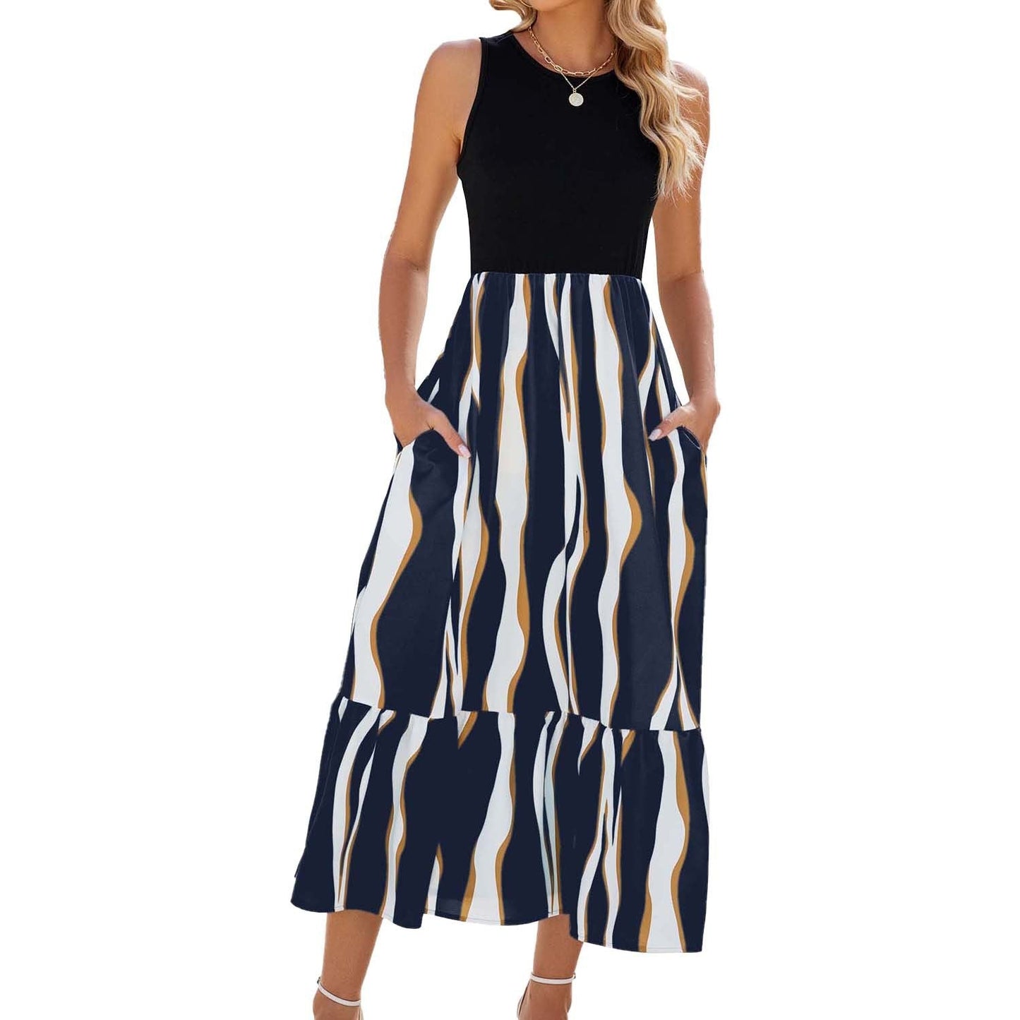 StriaFlow Sleeveless Striped Maxi Dress