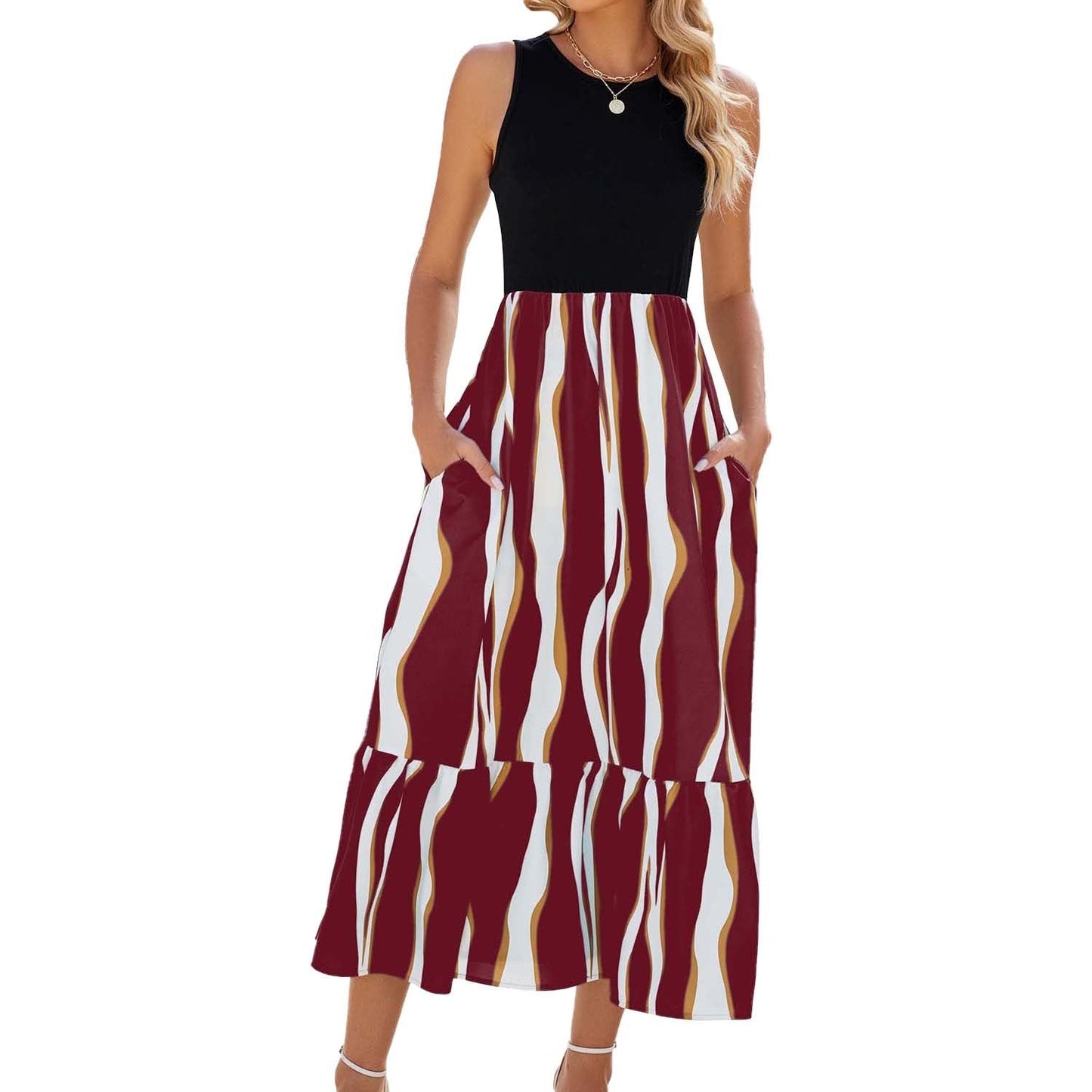 StriaFlow Sleeveless Striped Maxi Dress